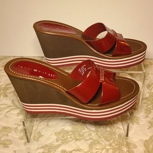 TH | Sandals Slip-Ons - Alette Wedge Platform, (Red/Brn), 7, NWOT